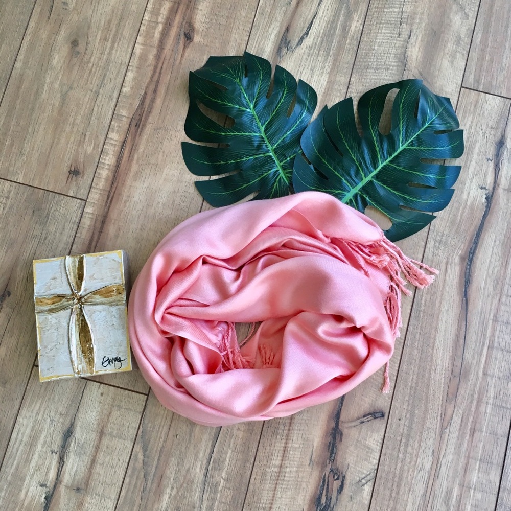 Coral Pashmina Fringe Scarf